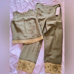 Embroidered Olive Green Women's Fully Lined Set